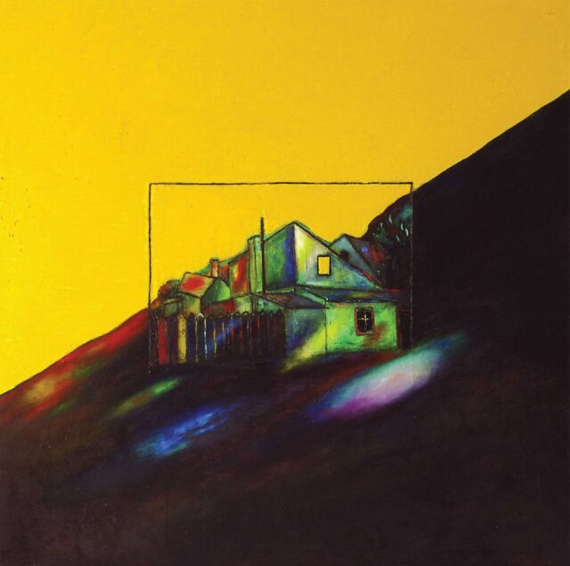 Color Of My City (Yellow) by Shimon Okshteyn (1951-2020), 1980, Oil on canvas 40 x 40 in. © Shimon Okshteyn Estate, okshteyn.com